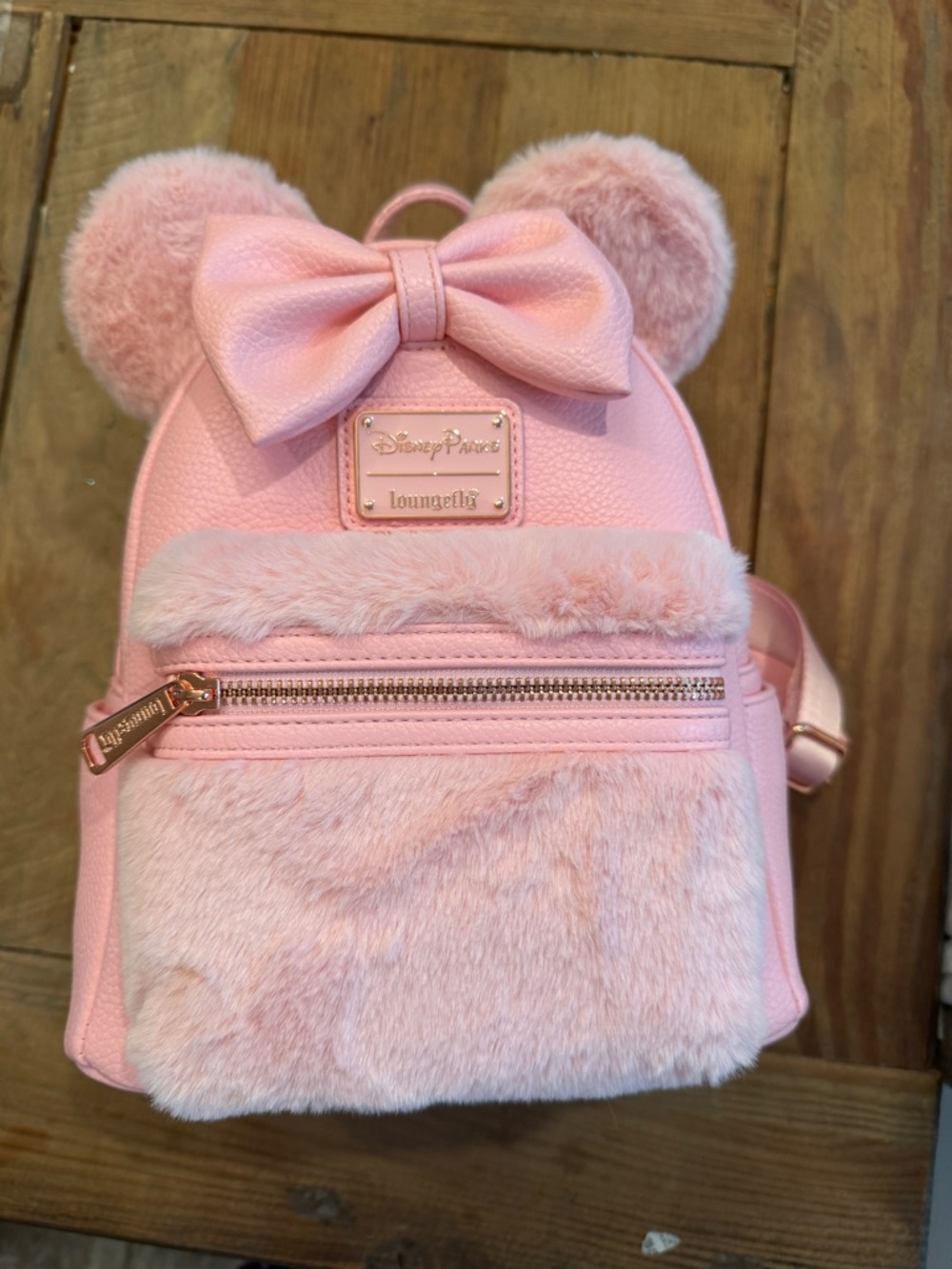Loungefly Pink Faux Fur Bow Ear Mini Backpack FOR SIMONE